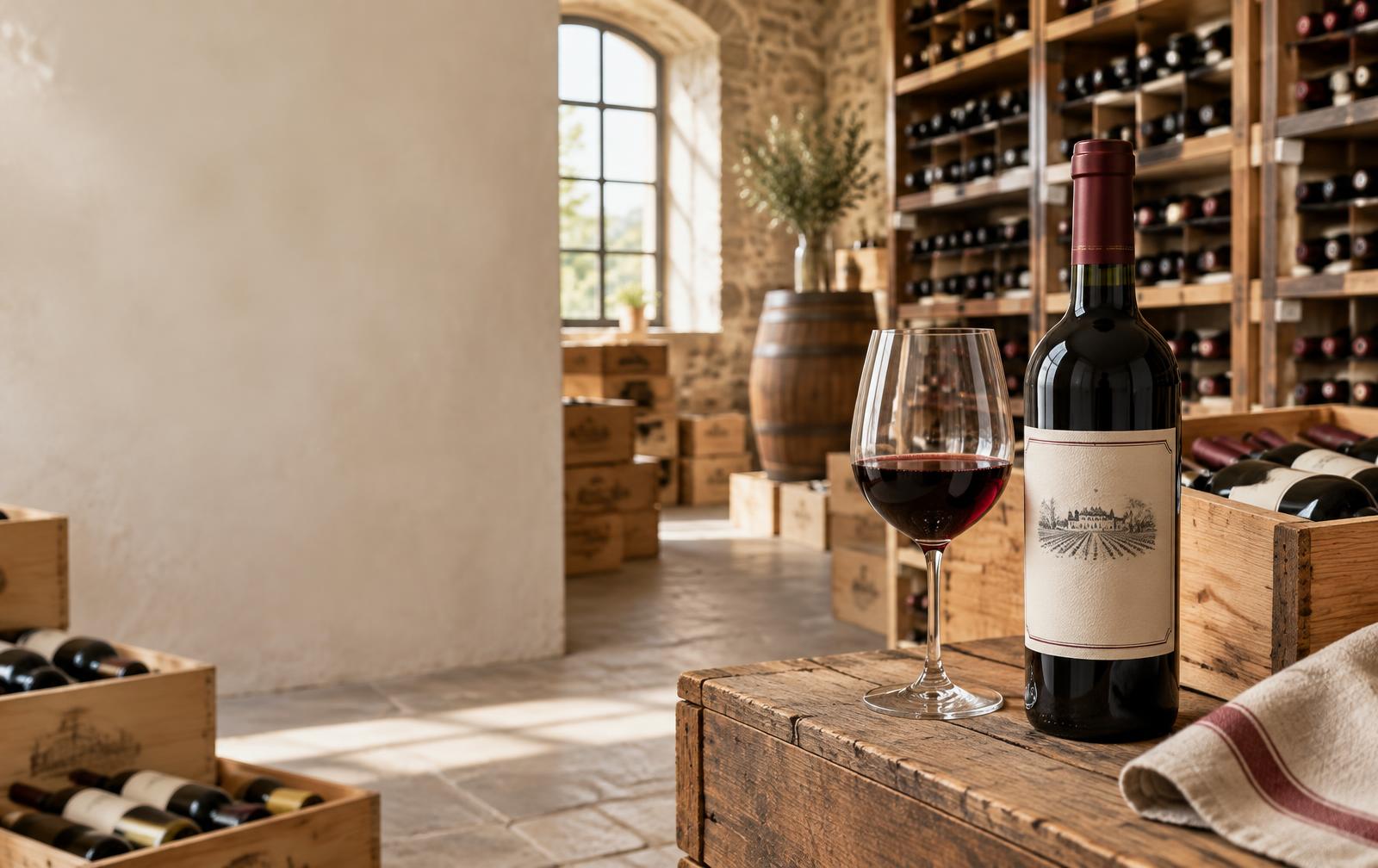 Wine bottles in a European cellar